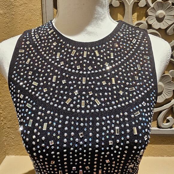 Windsor Heat XS Stone Rhinestone Bodycon Mini Dress Black Sleeveless Party Glam - Picture 5 of 14